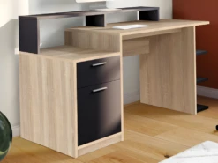 Bureau Avec Rangements ZACHARIE - Coloris : Chêne Et Noir -mobilier de bureau Shop meuble bureau 12497171