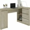 BALAUR | Bureau Informatique D'angle Style Moderne 155x85x77cm | 3 Tiroirs + Grandes Niches | Table Ordinateur Multi-rangements