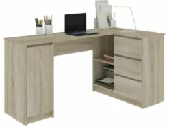 BALAUR | Bureau Informatique D'angle Style Moderne 155x85x77cm | 3 Tiroirs + Grandes Niches | Table Ordinateur Multi-rangements