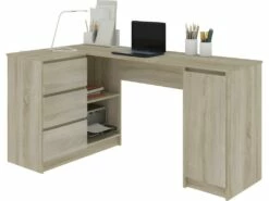 BALAUR | Bureau Informatique D'angle Chambre/bureau 155x85x77 Cm | 3 Tiroirs | Table Ordinateur Multi-rangements