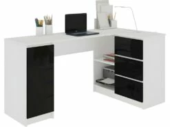 BALAUR | Bureau Informatique D'angle Moderne 155x85x77cm | 3 Tiroirs Gloss | Table Ordinateur Multi-rangements