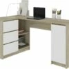 BALAUR | Bureau Informatique D'angle Chambre/bureau 155x85x77cm | 3 Tiroirs + Porte | Table Ordinateur Multi-rangements