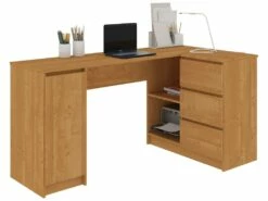 BALAUR | Bureau Informatique D'angle Chambre 155x85x77cm | 3 Tiroirs + Grandes Niches | Table Ordinateur Multi-rangements