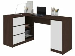 BALAUR | Bureau Informatique D'angle Contemporain 155x85x77 Cm | 3 Tiroirs + Grandes Niches | Table Ordinateur Multi-rangements