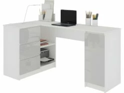 BALAUR | Bureau Informatique D'angle 155x85x77cm | 3 Tiroirs + Grandes Niches | Table Ordinateur Multi-rangements