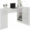 BALAUR | Bureau Informatique D'angle Moderne 155x85x77cm | 3 Tiroirs Gloss + Grandes Niches | Table Ordinateur Multi-rangements