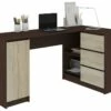 BALAUR | Bureau Informatique D'angle Chambre/bureau 155x85x77cm | 3 Tiroirs + Grandes Niches | Table Ordinateur Multi-rangements