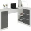 BALAUR | Bureau Informatique D'angle 155x85x77 Cm | 3 Tiroirs + Grandes Niches | Table Ordinateur Multi-rangements