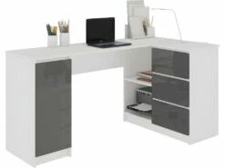 BALAUR | Bureau Informatique D'angle 155x85x77 Cm | 3 Tiroirs + Grandes Niches | Table Ordinateur Multi-rangements