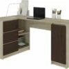 BALAUR | Bureau Informatique D'angle Style Moderne 155x85x77 Cm | 3 Tiroirs + Grandes Niches | Table Ordinateur Multi-rangements