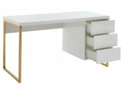 Bureau Avec 3 Tiroirs - MDF Laqué Et Métal - Blanc Et Doré - TIMFIA De Pascal Morabito -mobilier de bureau Shop meuble bureau 12556075