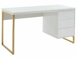 Bureau Avec 3 Tiroirs - MDF Laqué Et Métal - Blanc Et Doré - TIMFIA De Pascal Morabito -mobilier de bureau Shop meuble bureau 12556077