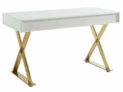 Bureau Avec 2 Tiroirs - MDF Laqué Et Métal - Blanc Et Doré - PLEISA De Pascal Morabito -mobilier de bureau Shop meuble bureau 12556187