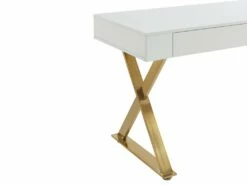 Bureau Avec 2 Tiroirs - MDF Laqué Et Métal - Blanc Et Doré - PLEISA De Pascal Morabito -mobilier de bureau Shop meuble bureau 12556201