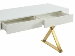 Bureau Avec 2 Tiroirs - MDF Laqué Et Métal - Blanc Et Doré - PLEISA De Pascal Morabito -mobilier de bureau Shop meuble bureau 12556213