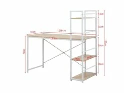 Table Bureau PC Avec Bibliothèque Blanc Beige Bois Métal Moderne -mobilier de bureau Shop meuble bureau 12587363