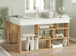 Bureau D'angle Avec Rangements - Coloris : Blanc Et Naturel - LILEUL