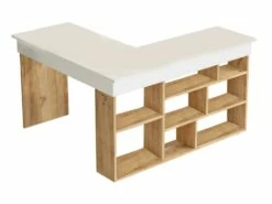 Bureau D'angle Avec Rangements - Coloris : Blanc Et Naturel - LILEUL -mobilier de bureau Shop meuble bureau 12697649