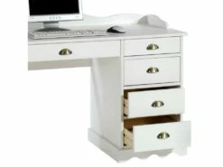 Bureau COLETTE Rangement Avec 5 Tiroirs Et Plateau Avec Corniche, En Pin Massif Lasuré Blanc -mobilier de bureau Shop meuble bureau 12850987