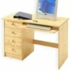 Bureau Enfant Multi Rangements MALTE, Tiroirs Et Support Clavier Pin Massif Vernis Naturel