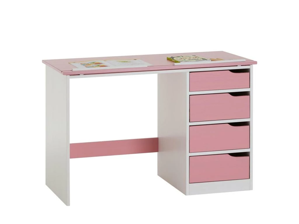 Bureau Enfant écolier Junior EMMA Pupitre Inclinable Avec 4 Tiroirs En Pin Massif, Lasuré Blanc Et Rose 2 Bureau Enfant écolier Junior EMMA Pupitre Inclinable Avec 4 Tiroirs En Pin Massif, Lasuré Blanc Et Rose – Image 2
