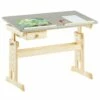 Bureau Enfant FLEXI Table à Dessin Réglable En Hauteur Et Pupitre Inclinable Avec 1 Tiroir, En Pin Massif Vernis Naturel Et Gris