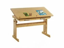 Bureau Enfant écolier Junior OLIVIA Table à Dessin Réglable En Hauteur Et Pupitre Inclinable Avec 2 Tiroirs En Pin Massif Hêtre