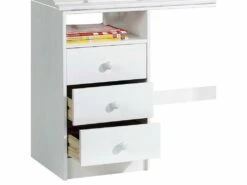 Bureau Enfant écolier Junior KEVIN Pupitre Inclinable Avec 3 Tiroirs 1 Casier En Pin Massif Lasuré Blanc -mobilier de bureau Shop meuble bureau 12851047