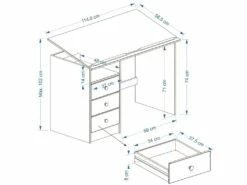 Bureau Enfant écolier Junior KEVIN Pupitre Inclinable Avec 3 Tiroirs 1 Casier En Pin Massif Lasuré Blanc -mobilier de bureau Shop meuble bureau 12851049