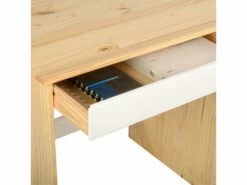 Bureau HUGO Avec Rangement 5 Tiroirs Style Scandinave En Pin Massif Vernis Naturel Et Lasuré Blanc -mobilier de bureau Shop meuble bureau 12851055