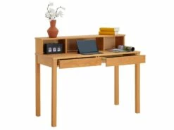 Bureau LENNOX Avec Rangement 2 Tiroirs Et 3 Niches, En Pin Massif Lasuré Brun -mobilier de bureau Shop meuble bureau 12851129
