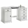 Bureau SANDRINE Multi Rangements 5 Tiroirs Et 1 Placard Avec Corniche En Pin Massif Lasuré Blanc