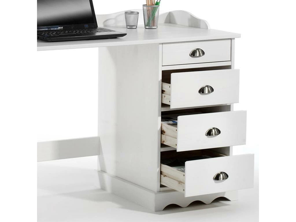 Bureau SANDRINE Multi Rangements 5 Tiroirs Et 1 Placard Avec Corniche En Pin Massif Lasuré Blanc 3 Bureau SANDRINE Multi Rangements 5 Tiroirs Et 1 Placard Avec Corniche En Pin Massif Lasuré Blanc – Image 3