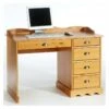 Bureau COLETTE Rangement Avec 5 Tiroirs Et Plateau Avec Corniche, En Pin Massif Lasuré Couleur Miel