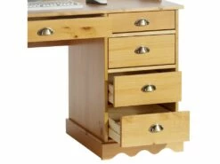 Bureau COLETTE Rangement Avec 5 Tiroirs Et Plateau Avec Corniche, En Pin Massif Lasuré Couleur Miel -mobilier de bureau Shop meuble bureau 12851161