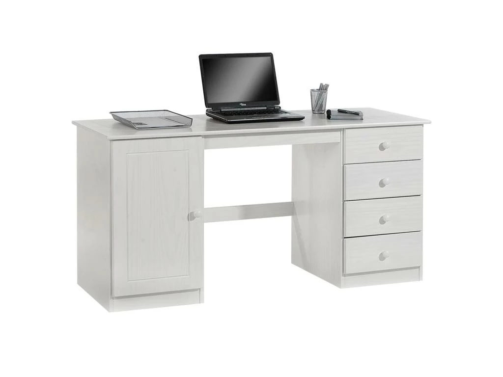 Bureau Multi Rangements Pin Massif Lasuré Blanc 1 Bureau Multi Rangements Pin Massif Lasuré Blanc