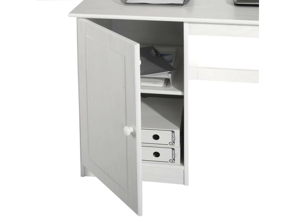 Bureau Multi Rangements Pin Massif Lasuré Blanc 2 Bureau Multi Rangements Pin Massif Lasuré Blanc – Image 2