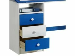 Bureau Enfant écolier Junior KEVIN Pupitre Inclinable Avec 3 Tiroirs 1 Casier En Pin Massif Lasuré Blanc Et Bleu -mobilier de bureau Shop meuble bureau 12851231