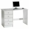 Bureau ARNE Pour Enfant Ou Adulte Multi Rangements, Avec 4 Tiroirs, En Pin Massif Lasuré Blanc