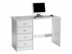 Bureau ARNE Pour Enfant Ou Adulte Multi Rangements, Avec 4 Tiroirs, En Pin Massif Lasuré Blanc