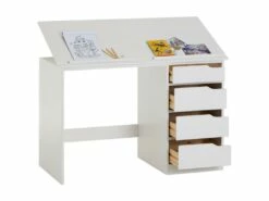 Bureau Enfant écolier Junior EMMA Pupitre Inclinable Avec 4 Tiroirs En Pin Massif, Lasuré Blanc -mobilier de bureau Shop meuble bureau 12851325