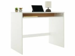 Bureau ALICE Table De Travail Avec 1 Niche De Rangement Sous Le Plateau, En Pin Massif Lasuré Blanc -mobilier de bureau Shop meuble bureau 12851343