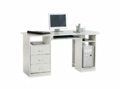 Bureau Multi Rangements BOB En Pin Massif Lasuré Blanc