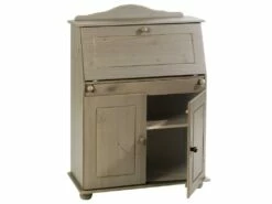 Bureau Secrétaire DAVID Avec Abattant Rangement Plusieurs étagères 2 Portes Et Plan De Travail Rabattable En Pin Massif Lasuré Taupe -mobilier de bureau Shop meuble bureau 12851427