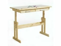Bureau Enfant écolier Junior OLIVIA Table à Dessin Réglable En Hauteur Et Pupitre Inclinable Avec 2 Tiroirs En Pin Massif Naturel -mobilier de bureau Shop meuble bureau 12851437