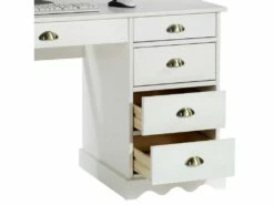 Bureau COLETTE Rangement Avec 5 Tiroirs Et Poignées Coquille, En Pin Massif Lasuré Blanc -mobilier de bureau Shop meuble bureau 12851457