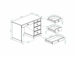 Bureau COLETTE Rangement Avec 5 Tiroirs Et Poignées Coquille, En Pin Massif Lasuré Blanc -mobilier de bureau Shop meuble bureau 12851459