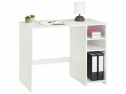 Bureau LIAM Avec Rangement Caisson Avec 2 étagères Réglables En Hauteur, En Pin Massif Lasuré Blanc