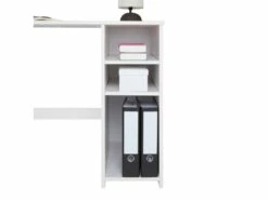 Bureau LIAM Avec Rangement Caisson Avec 2 étagères Réglables En Hauteur, En Pin Massif Lasuré Blanc -mobilier de bureau Shop meuble bureau 12851469