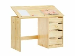 Bureau Enfant écolier Junior EMMA Pupitre Inclinable Avec 4 Tiroirs En Pin Massif Naturel -mobilier de bureau Shop meuble bureau 12851489